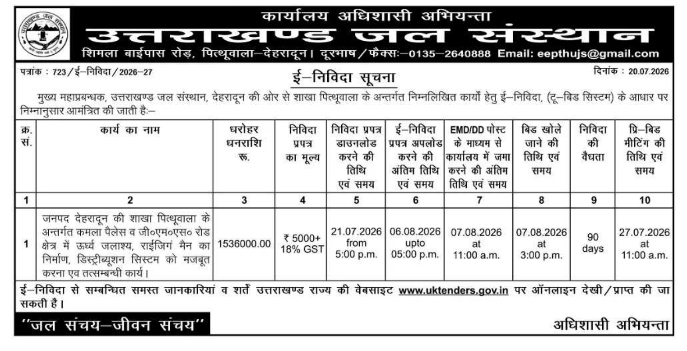 Tender Notice: Water Supply Infrastructure Development