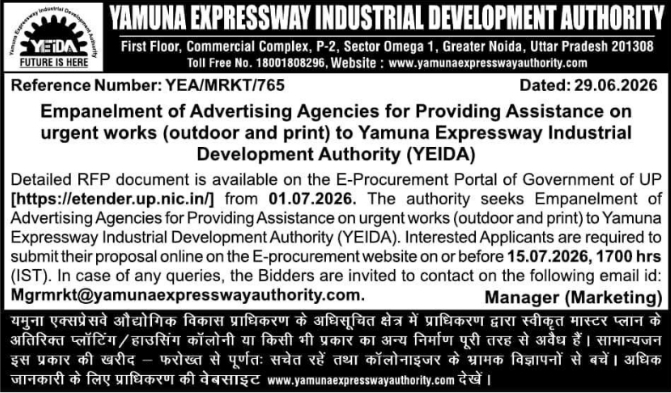 Tender Notice: YEIDA Advertising Agencies Empanelment RFP