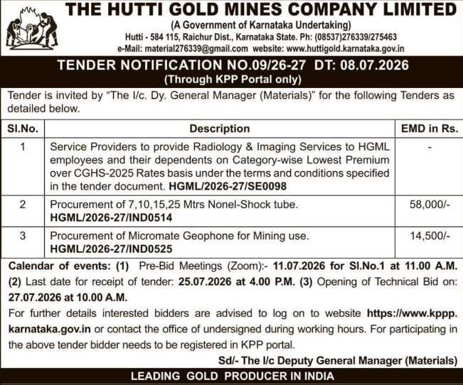 Tender Notification: Hutti Gold Mines Material & Service Procurement