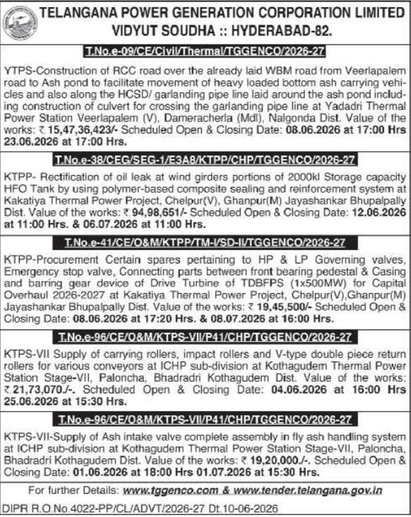 TGGENCO 2026 Active Tender Notices