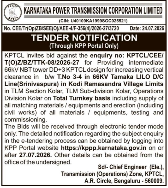 Transmission Tower Turnkey Tender by KPTCL