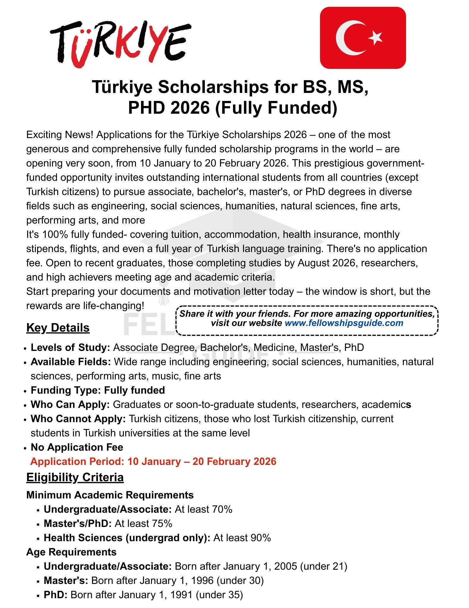 Türkiye Scholarships For BS, MS, PHD 2026 (Fully Funded)