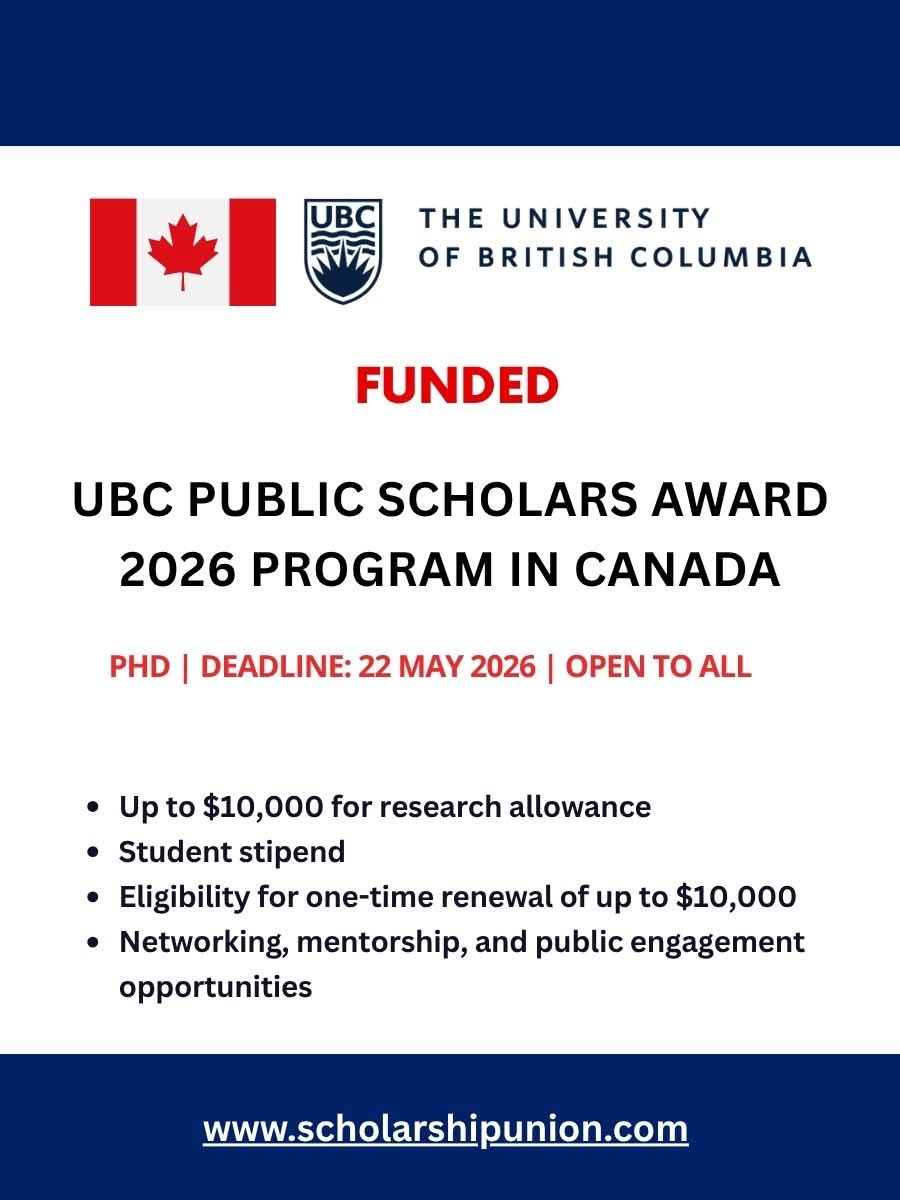 UBC Public Scholars Award 2026 Program in Canada