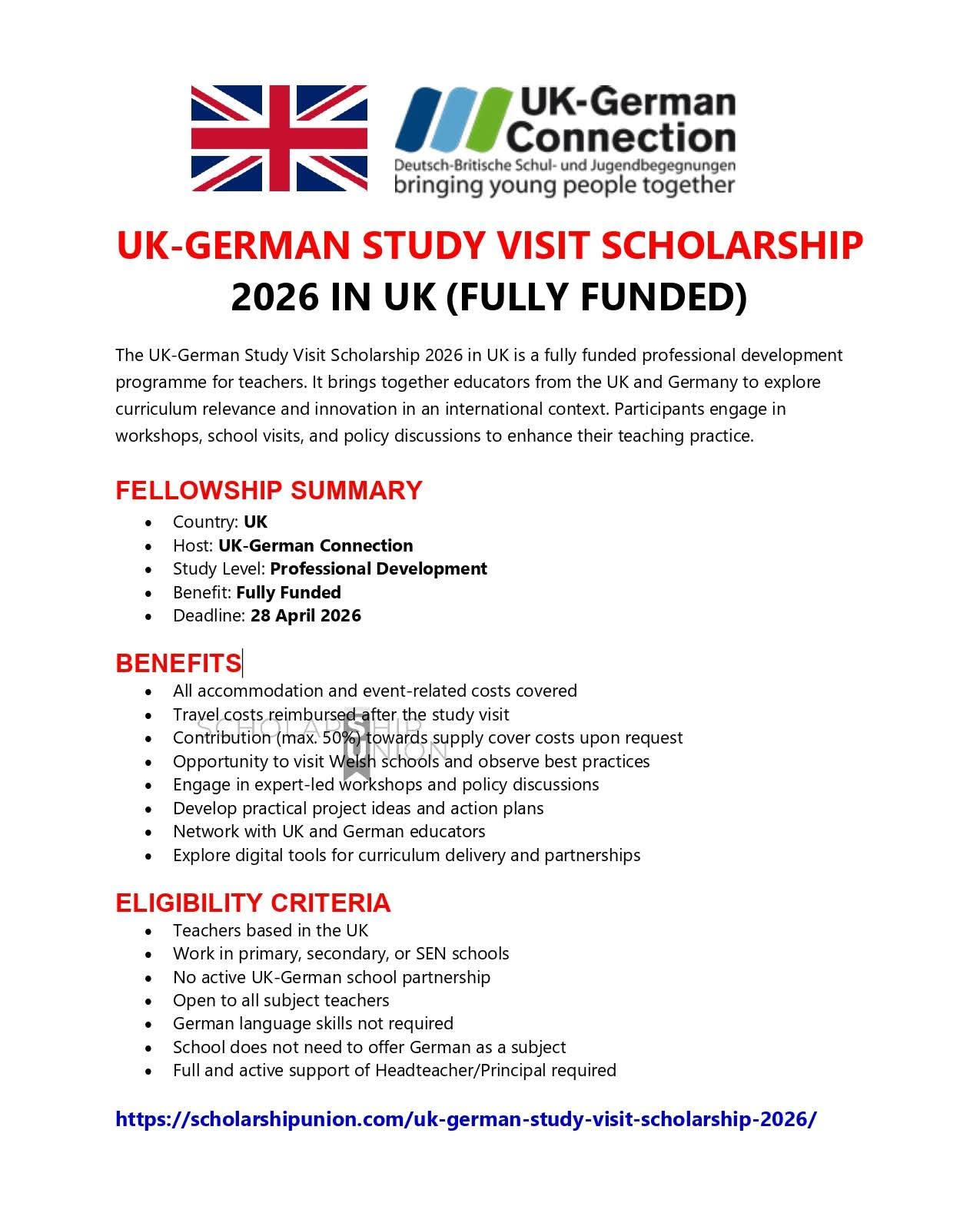 UK-German Study Visit Scholarship 2026 in UK
