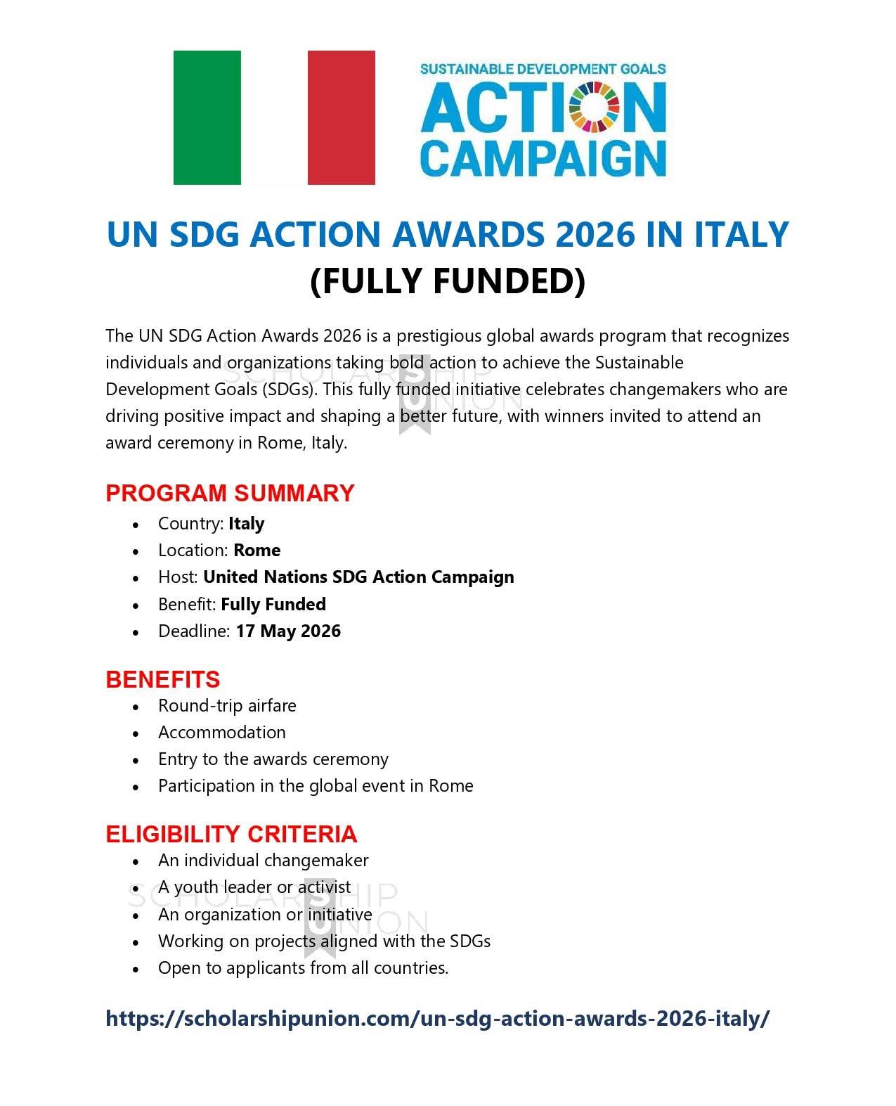 UN SDG Action Awards 2026 in Italy