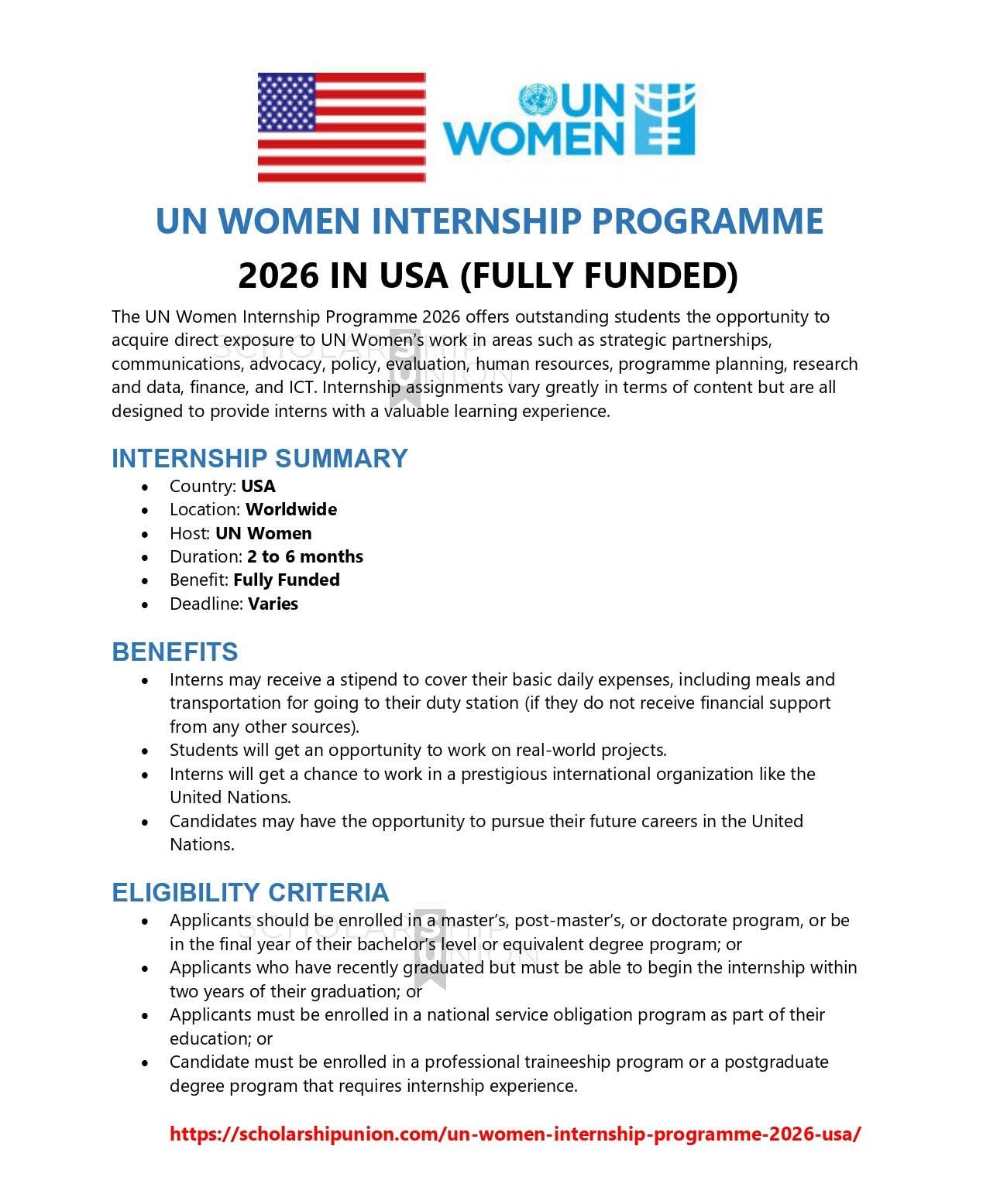 UN Women Internship Programme 2026 in USA
