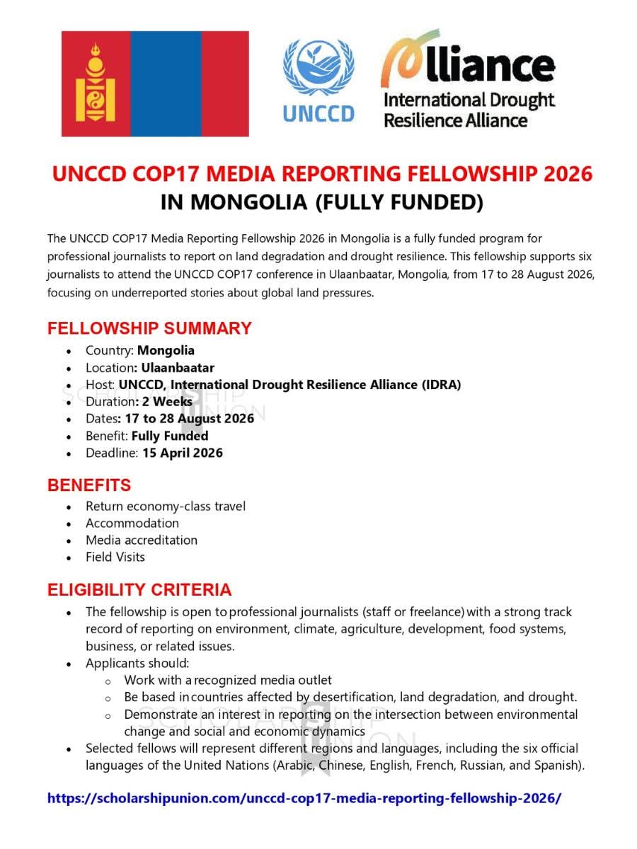UNCCD COP17 Media Reporting Fellowship 2026 in Mongolia
