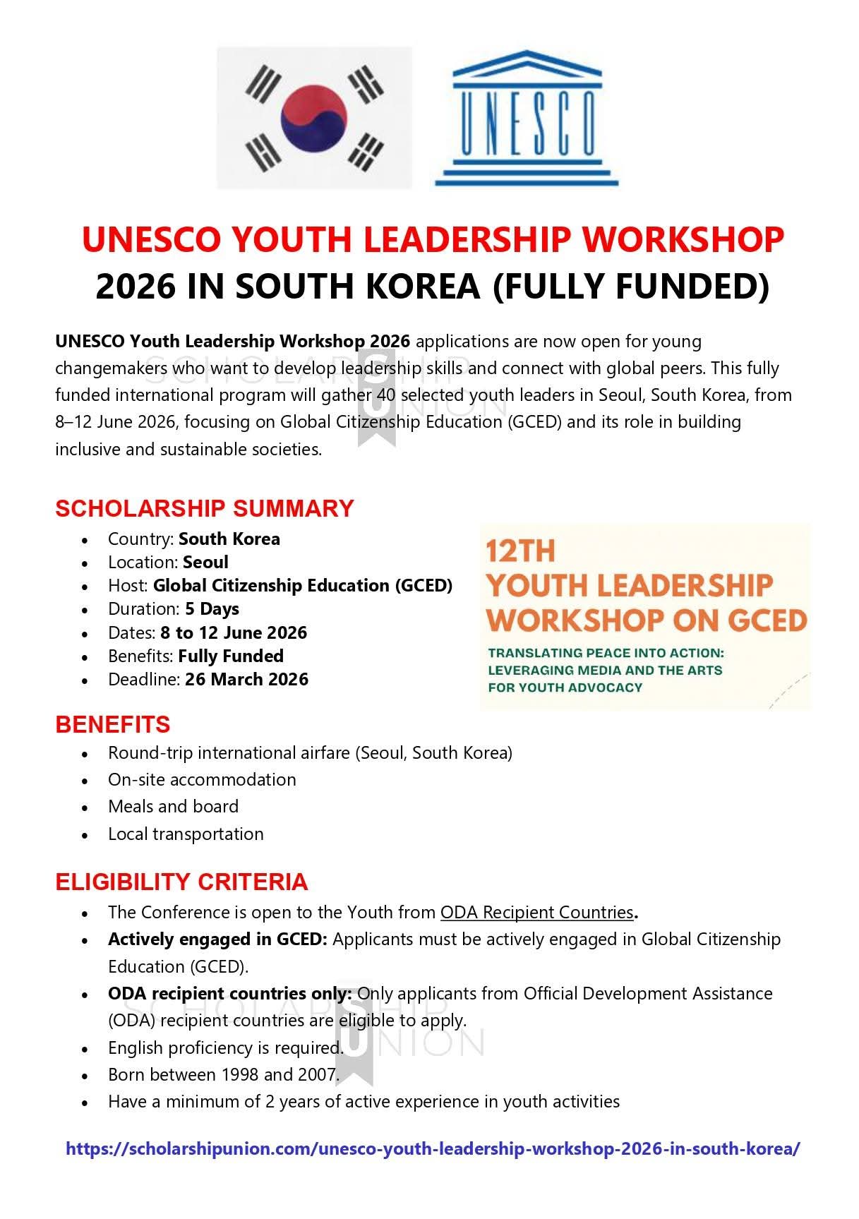 UNESCO Youth Leadership Workshop 2026  in South Korea