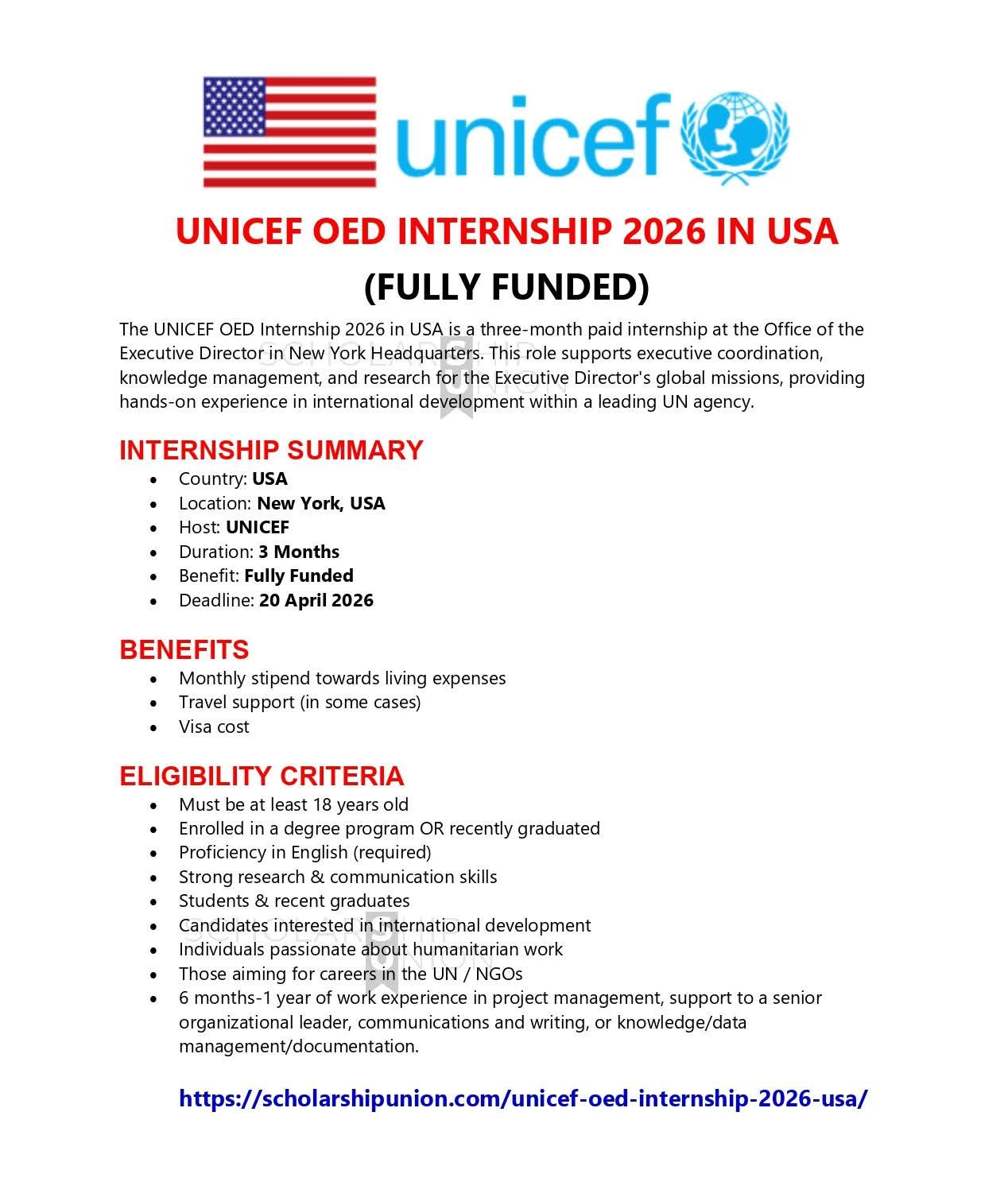 UNICEF OED Internship 2026 in USA