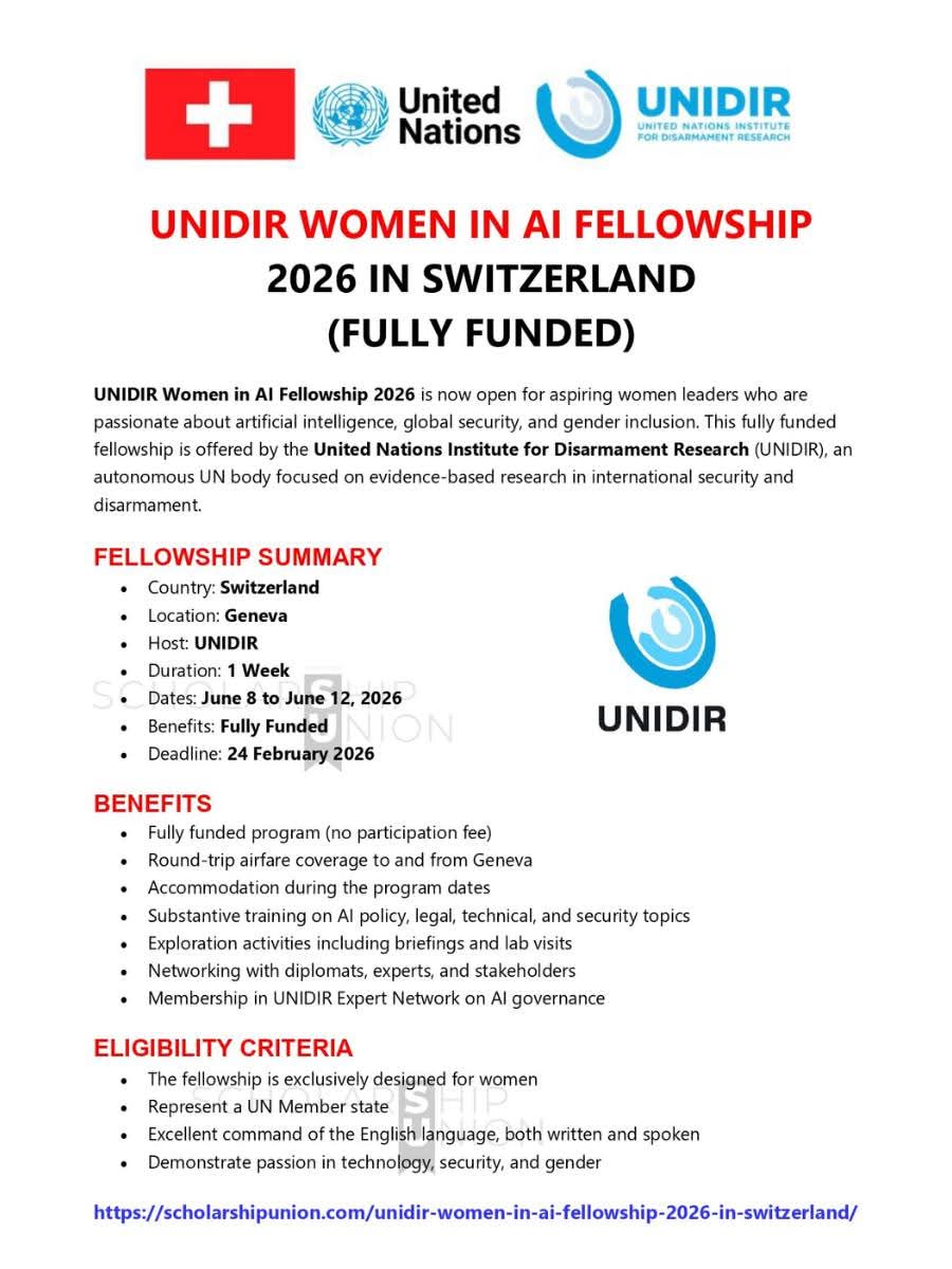UNIDIR Women in AI Fellowship 2026 in Geneva, Switzerland