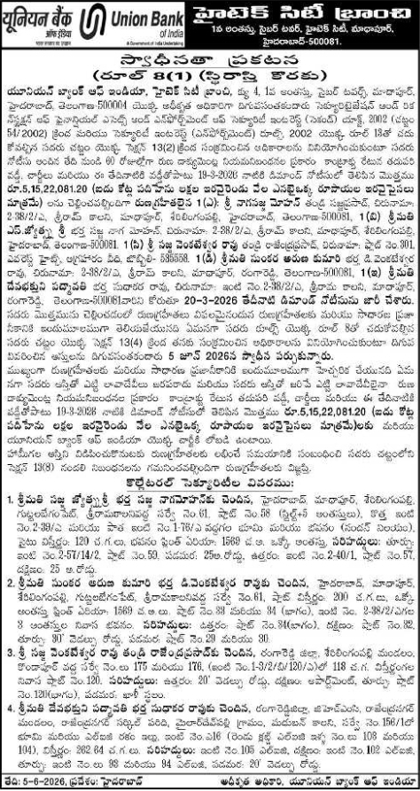 Union Bank of India Possession Notice