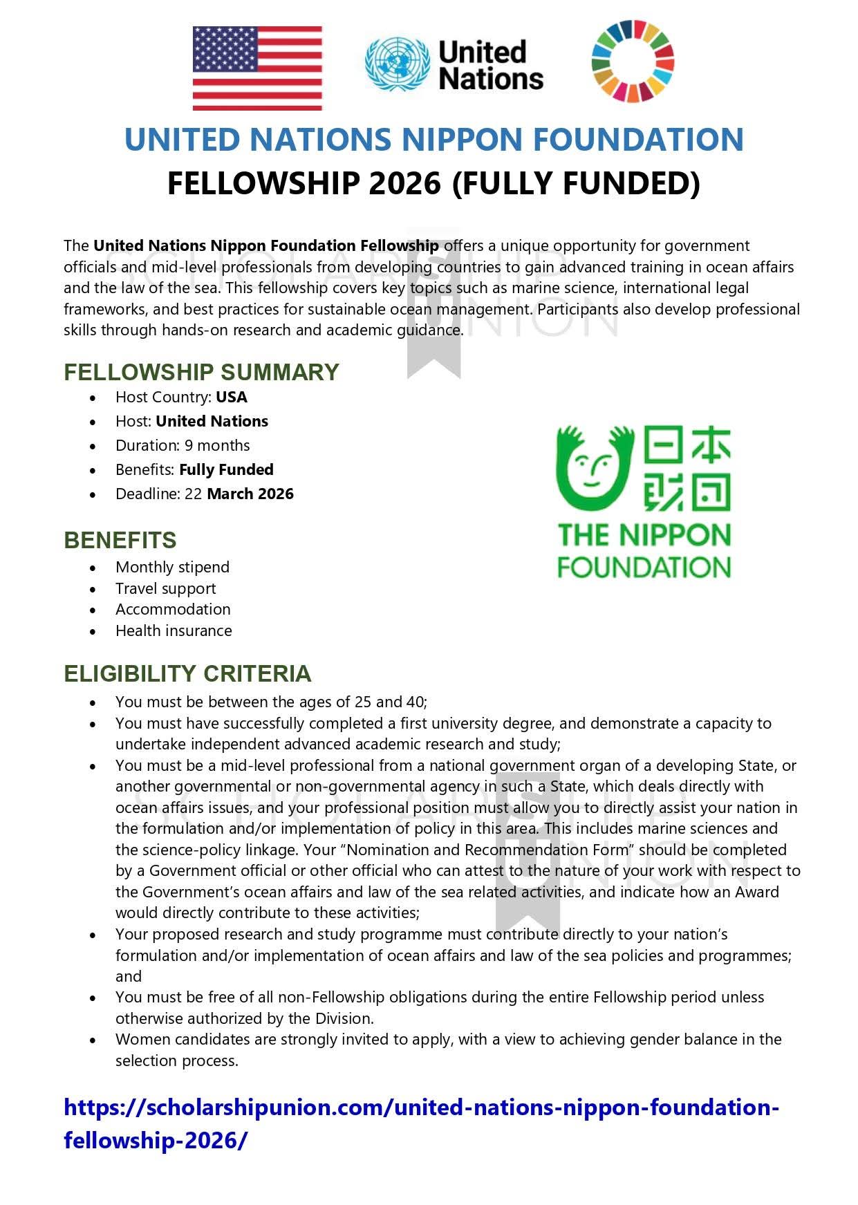 United Nations–Nippon Foundation Fellowship 2026 in USA