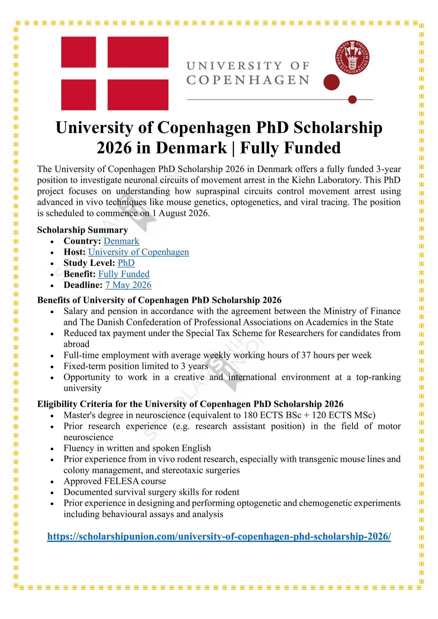 University of Copenhagen PhD Scholarship 2026 in Denmark