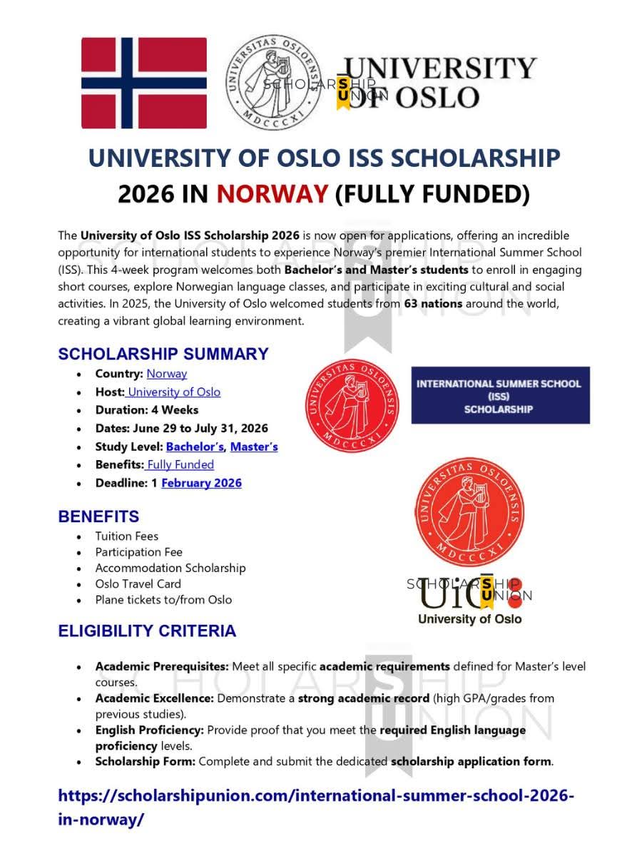 University of Oslo ISS Scholarship 2026 in Norway | Fully Funded |