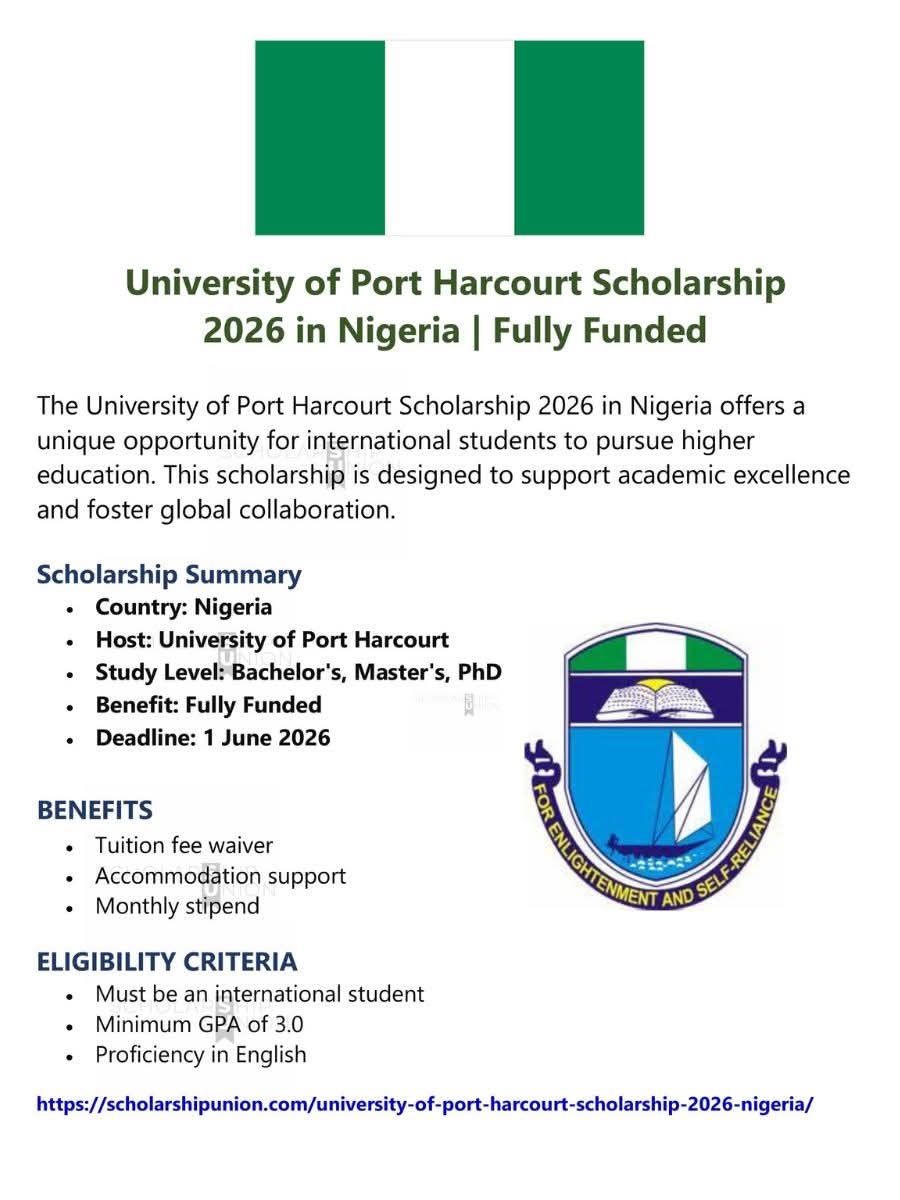 University of Port Harcourt Scholarship 2026 in Nigeria