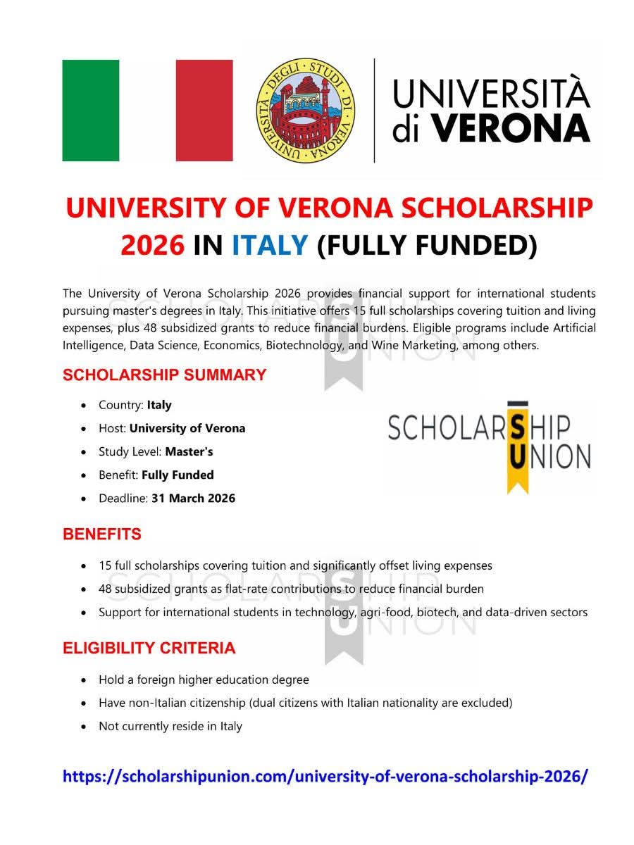 University of Verona Scholarship 2026 in Italy
