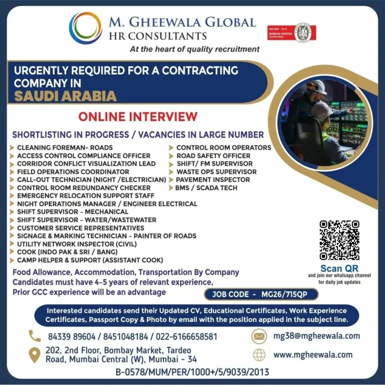 URGENT CONTRACTING JOBS IN SAUDI ARABIA