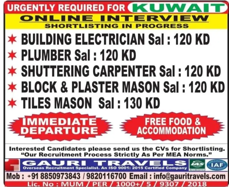 Urgent Hiring: Construction Crew – Kuwait