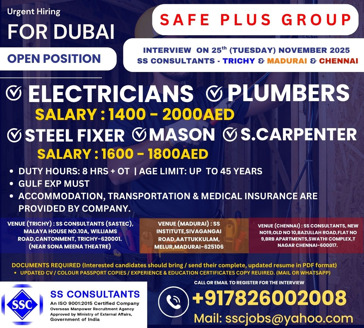 Urgent  Hiring For DUBAI