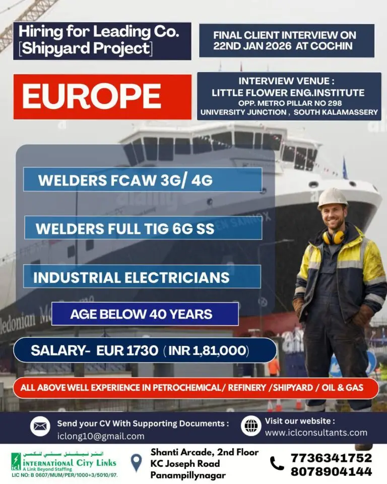 URGENT HIRING FOR LEADING SHIPYARD PROJECT IN EUROPE