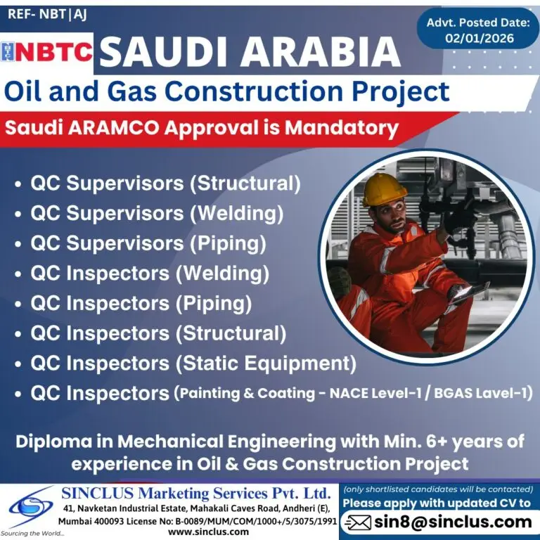 Urgent Hiring for Oil & Gas Project In Saudi Arabia