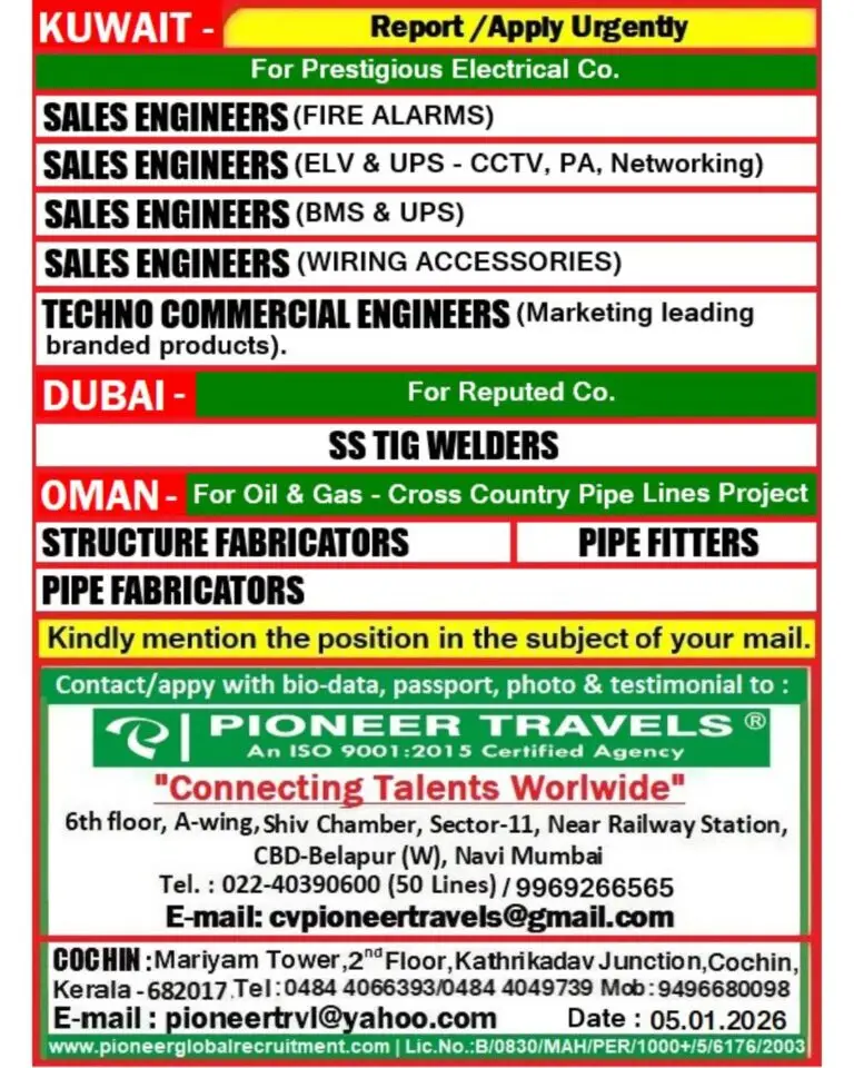 URGENT HIRING: KUWAIT | DUBAI | OMAN