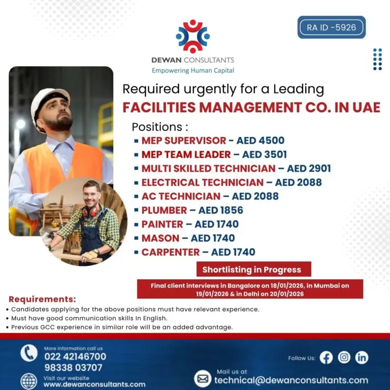 URGENT HIRING: LEADING FACILITIES MANAGEMENT COMPANY IN UAE