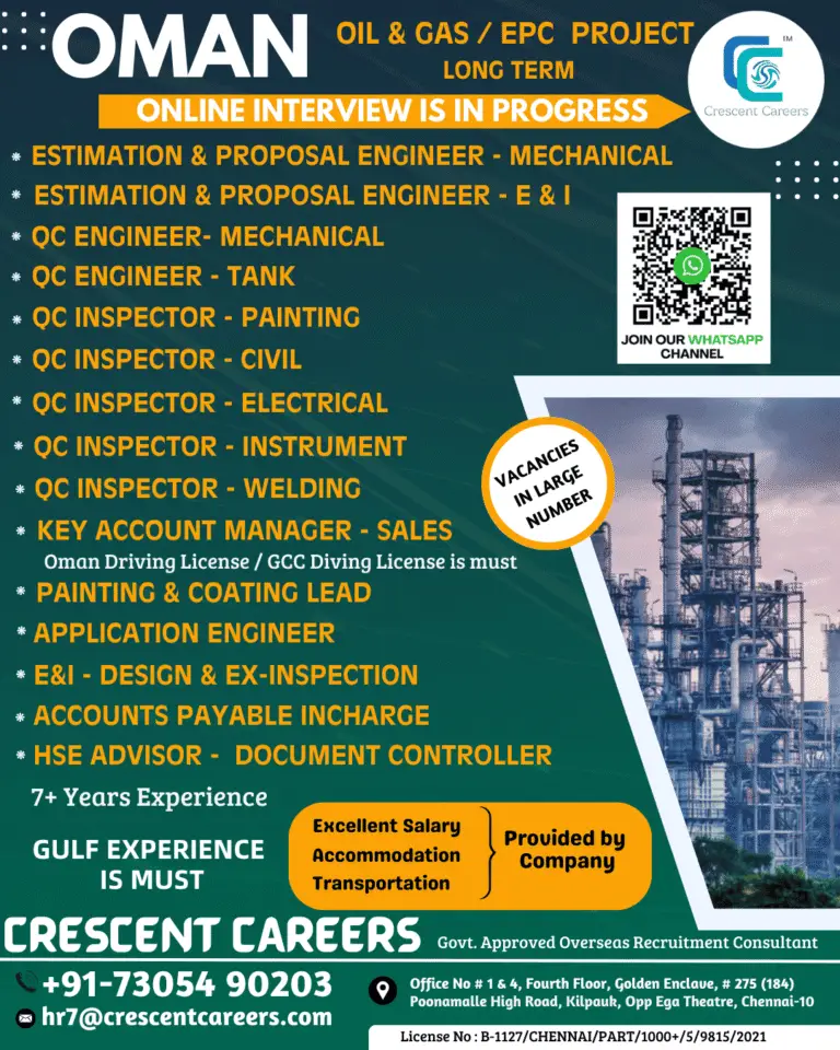URGENT HIRING: OIL & GAS / EPC PROJECTS – OMAN