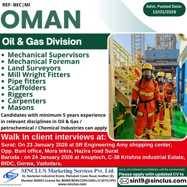 URGENT HIRING: OIL & GAS PROJECTS – OMAN