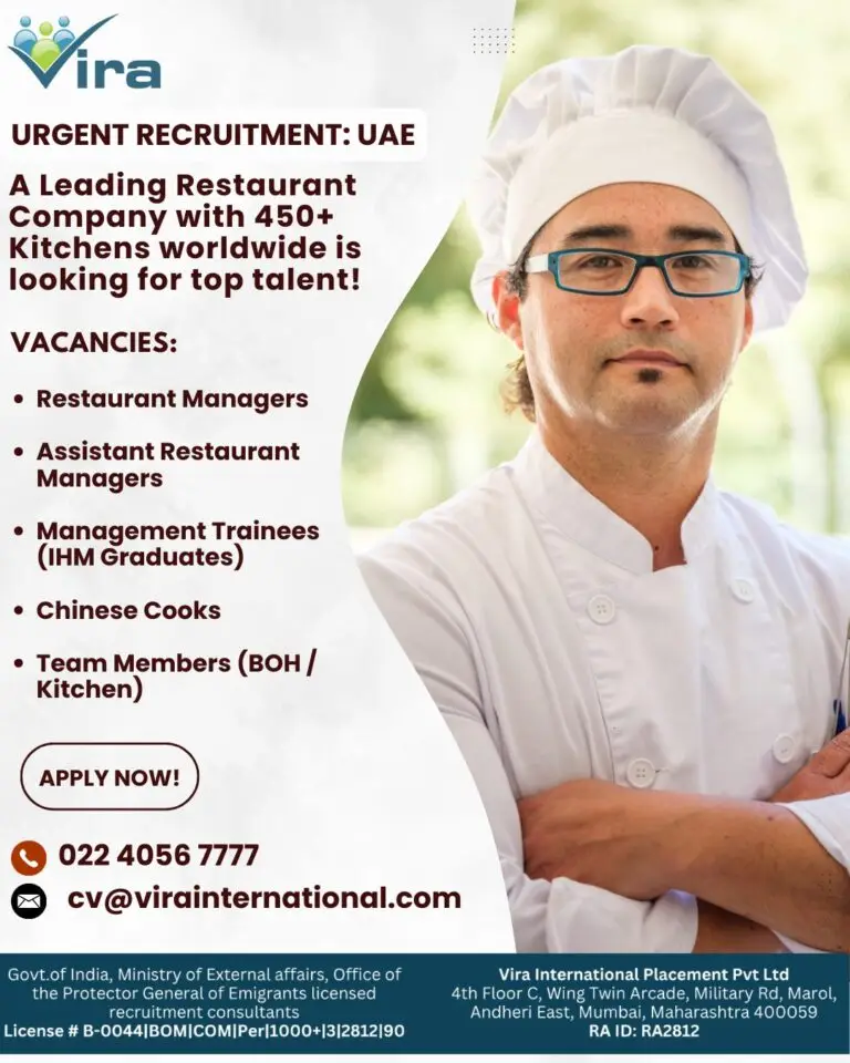 URGENT HIRING: RESTAURANT JOBS IN UAE