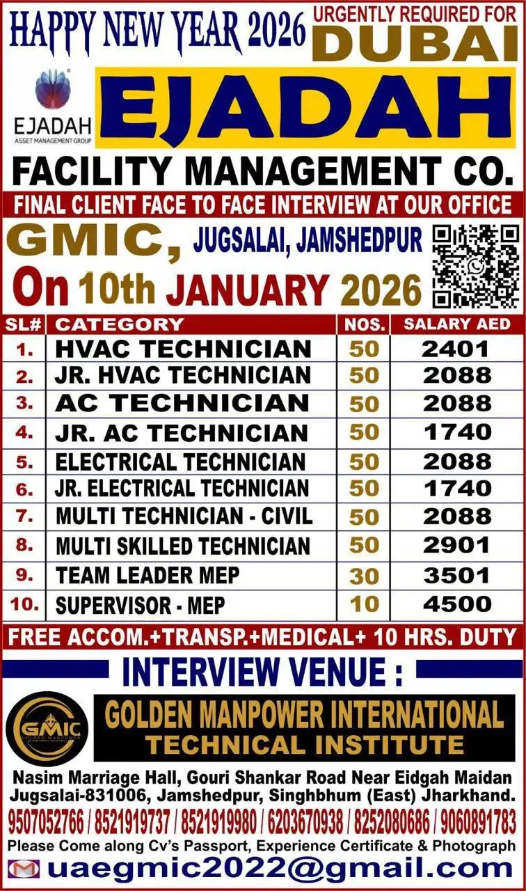 URGENT JOB VACANCIES AT EJADAH FACILITY MANAGEMENT – DUBAI