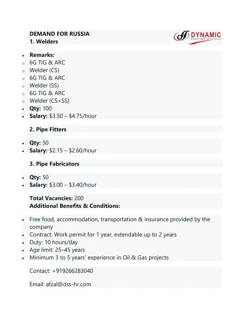 Urgent Jobs in Russia 2025