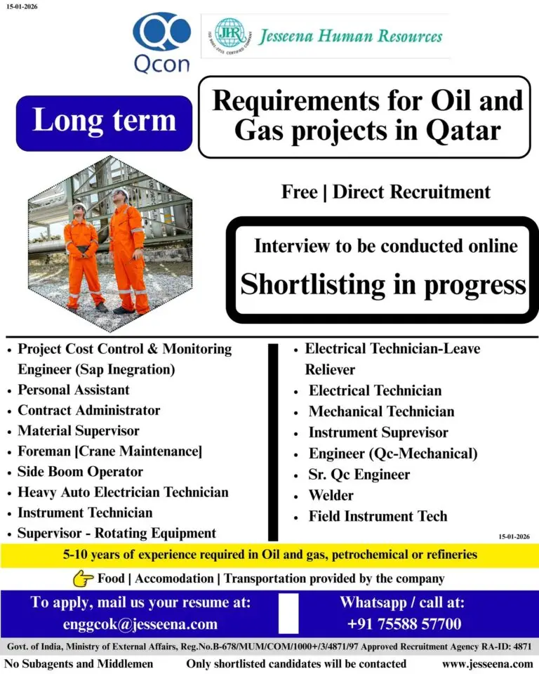 Urgent Requirement: Long-Term Oil & Gas Project Roles – Qatar