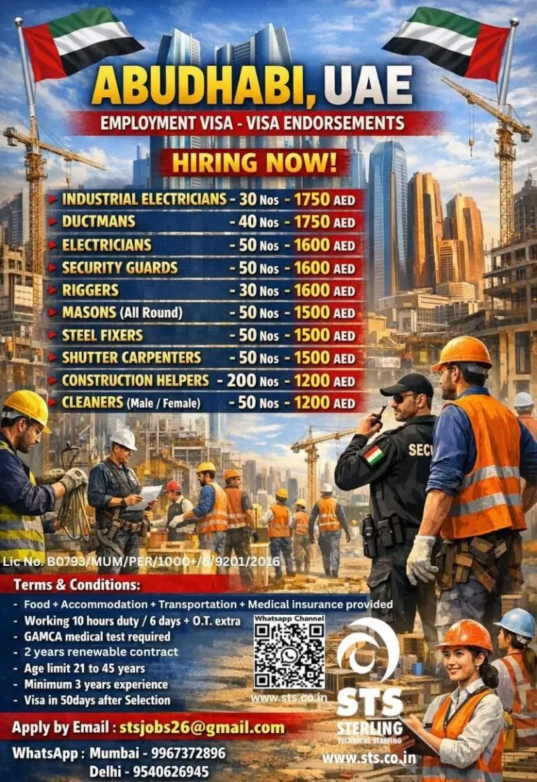 URGENTLY HIRING: CONSTRUCTION PROJECTS IN ABU DHABI, UAE