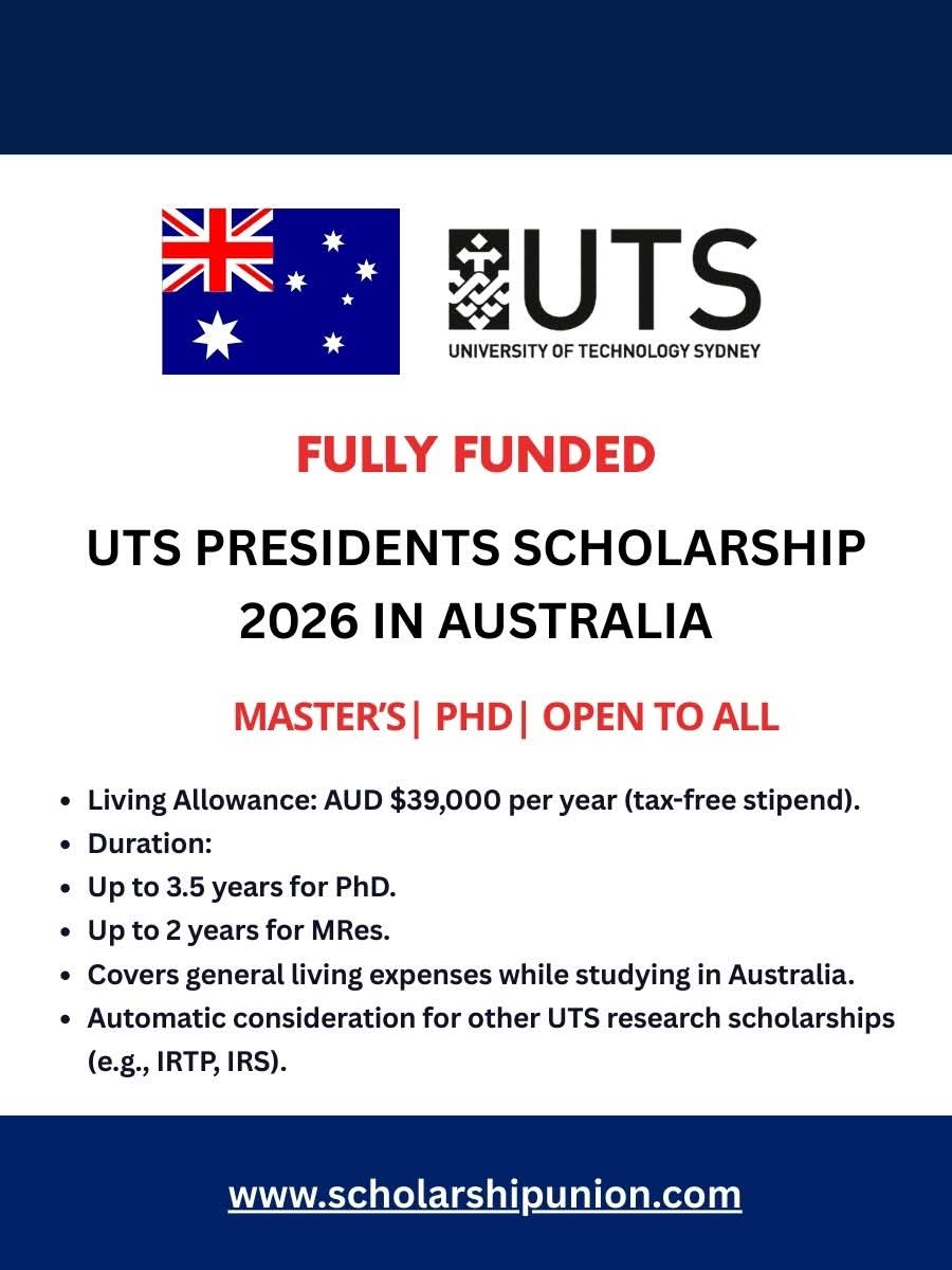 UTS President’s Scholarship 2026 in Australia