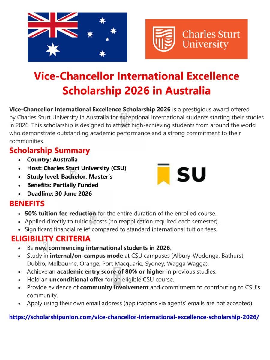 Vice-Chancellor International Excellence Scholarship 2026 in Australia