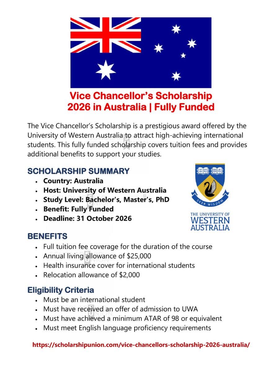 Vice-Chancellor's Scholarship 2026 in Australia