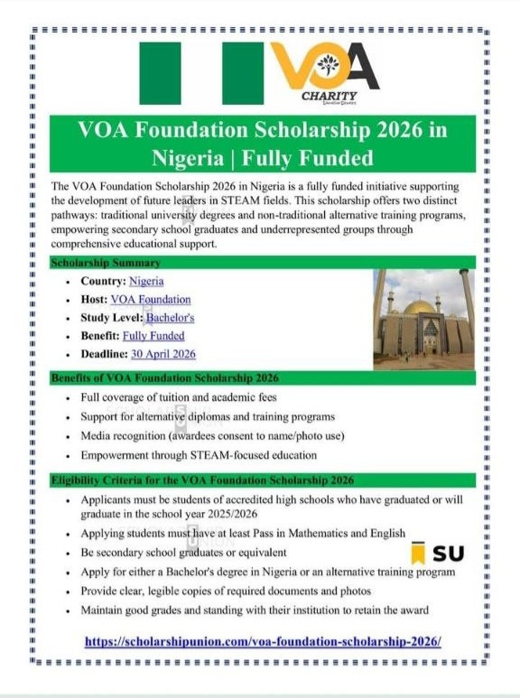 VOA Foundation Scholarship 2026 in Nigeria