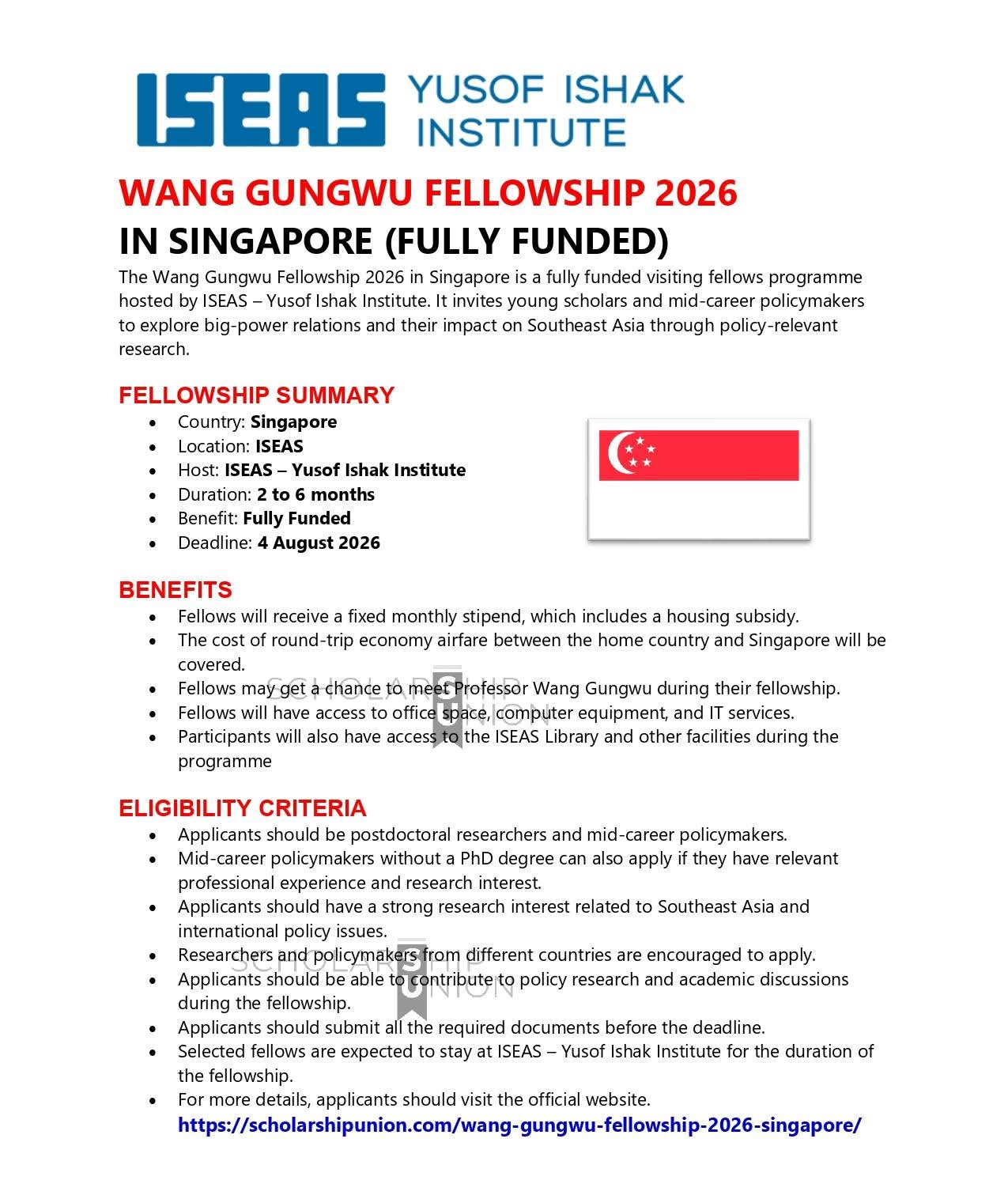 Wang Gungwu Fellowship 2026 in Singapore