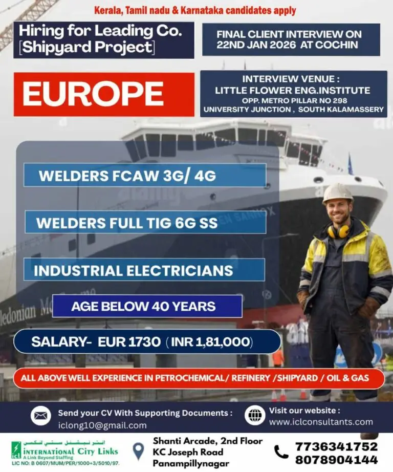 WELDERS & INDUSTRIAL ELECTRICIANS | SHIPYARD PROJECT – EUROPE