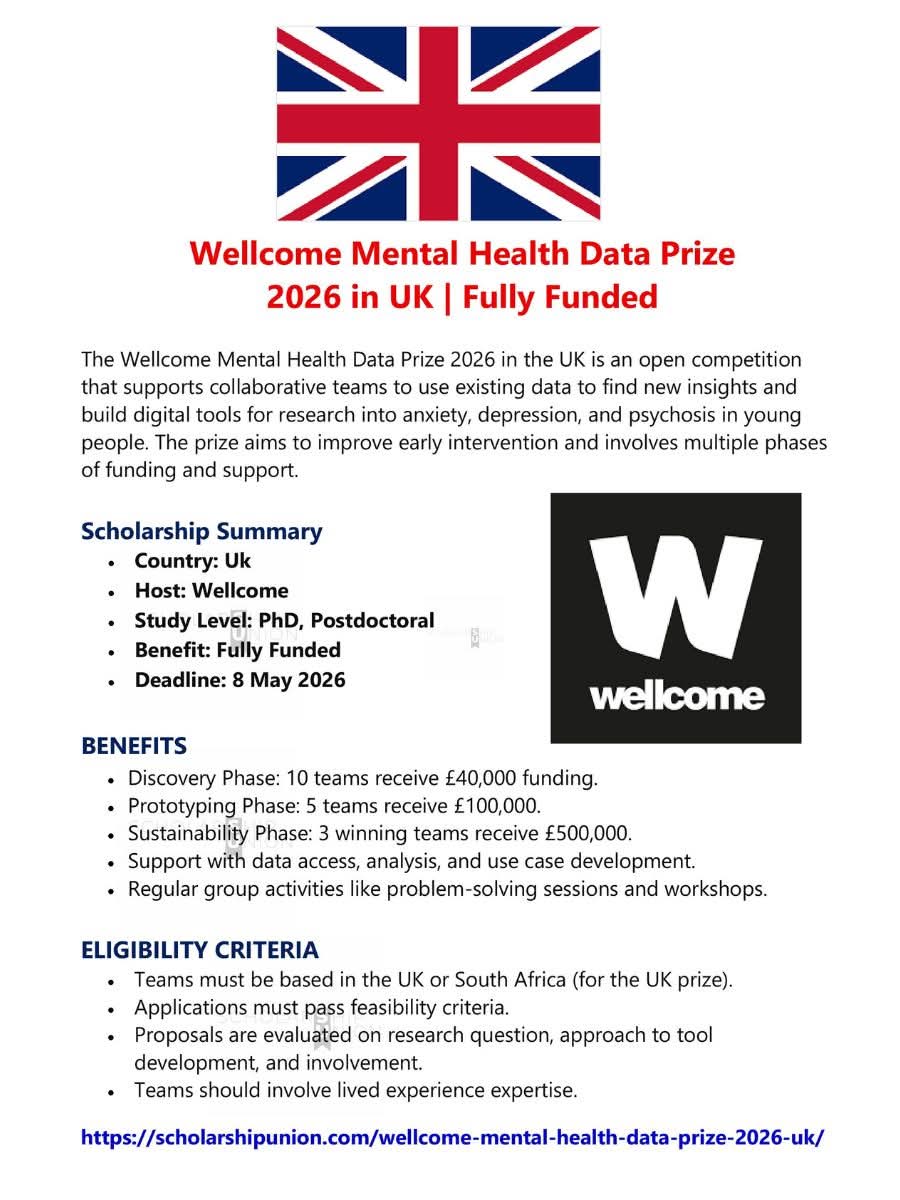 Wellcome Mental Health Data Prize 2026 in UK