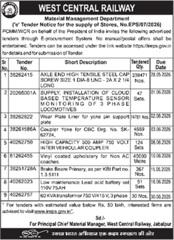 West Central Railway Tender: Supply of Railway Stores