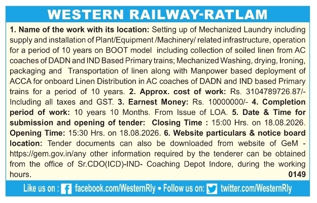 Western Railway Ratlam Tender: Mechanized Laundry Setup on BOOT Model