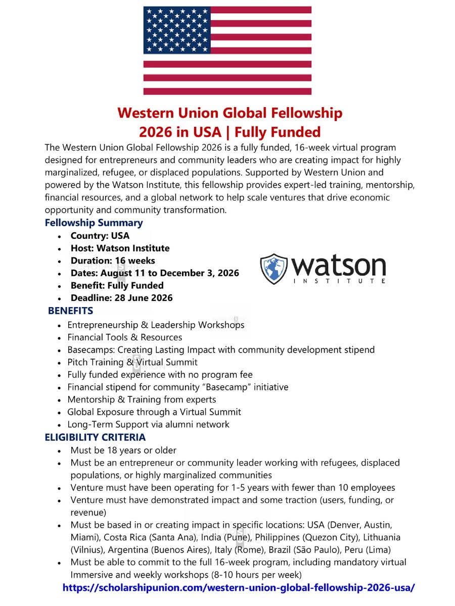 Western Union Global Fellowship 2026 in USA