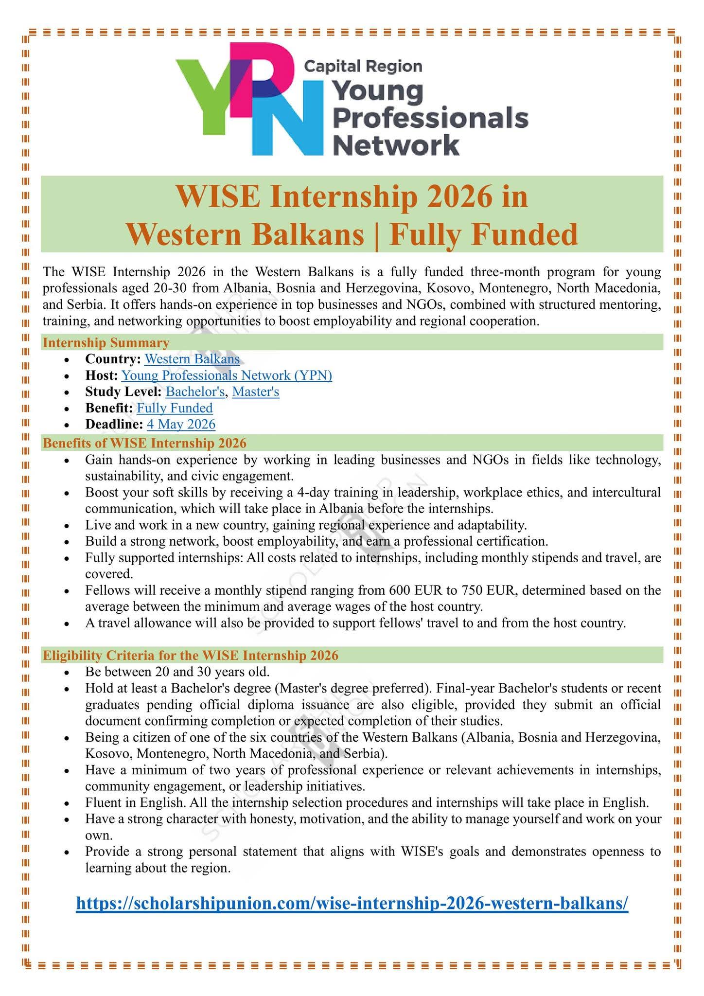 WISE Internship 2026 in Western Balkans