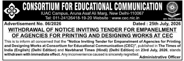 Withdrawal of Notice Inviting Tender for Empanelment of Agencies