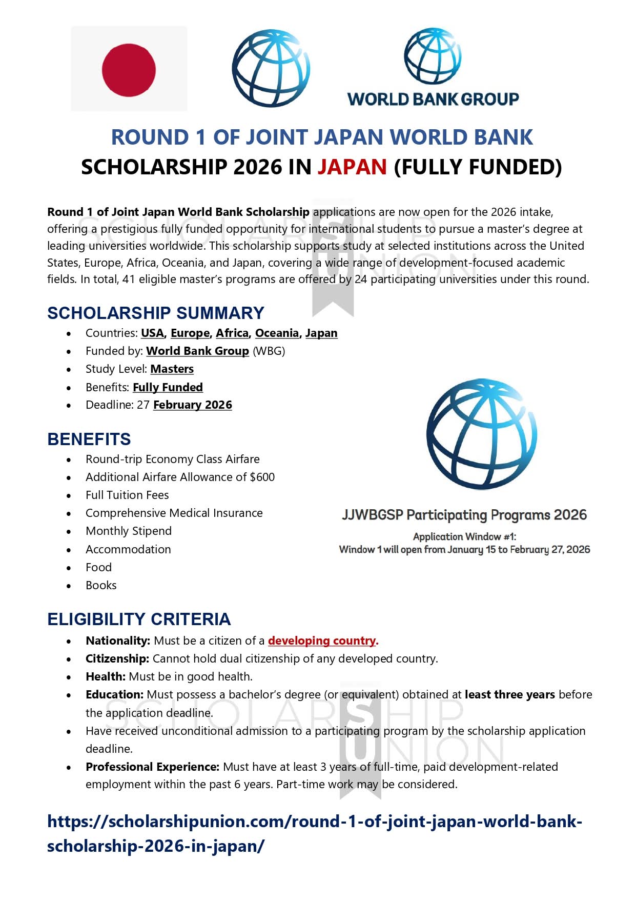 World Bank Graduate Scholarship 2026 In Japan