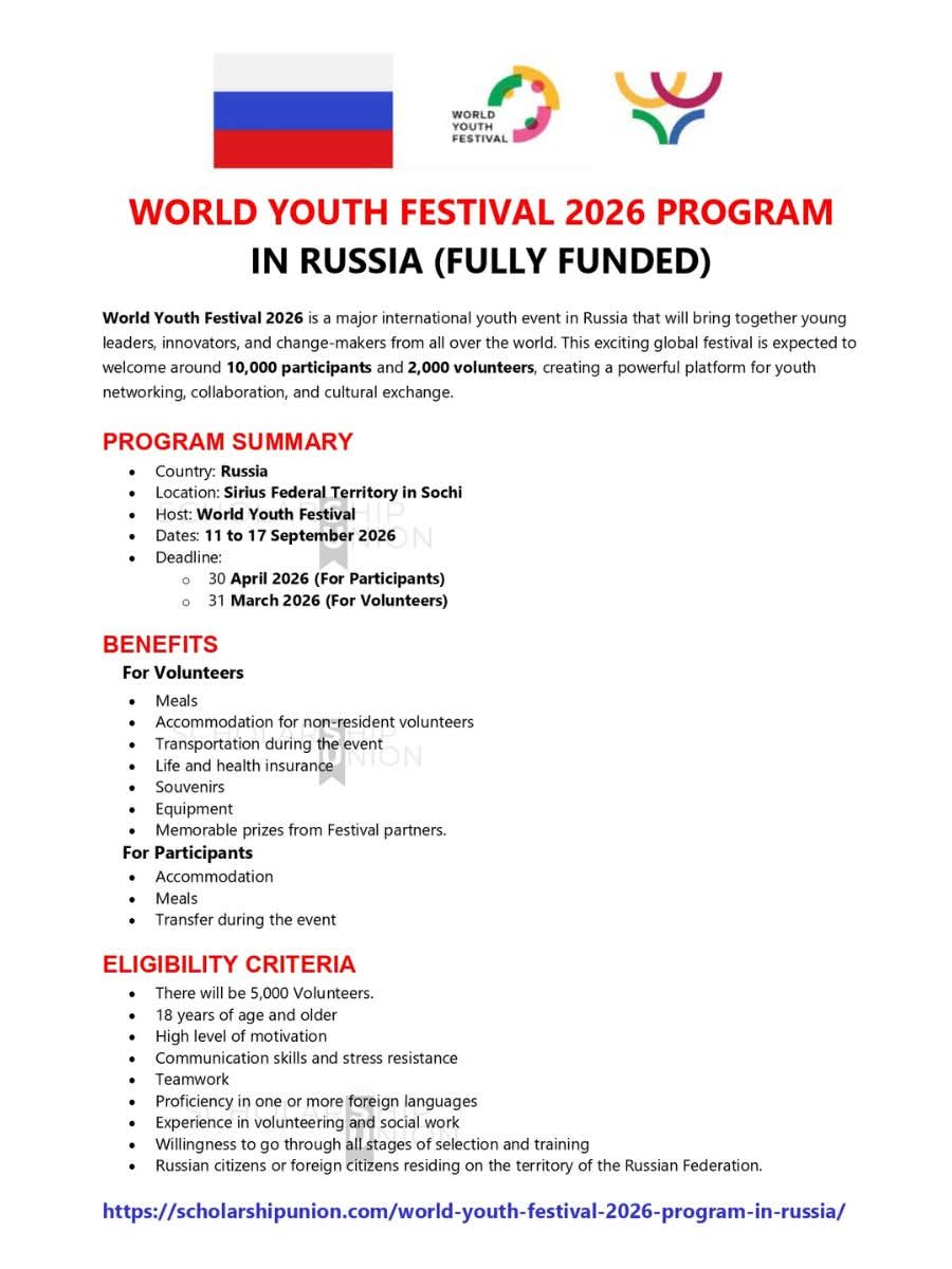 World Youth Festival 2026 Program in Russia