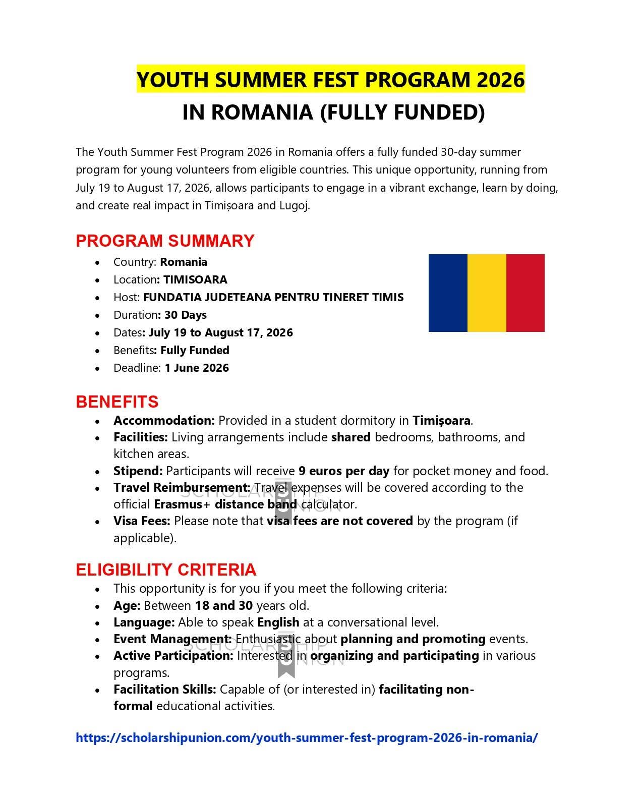 Youth Summer Fest 2026 in Romania