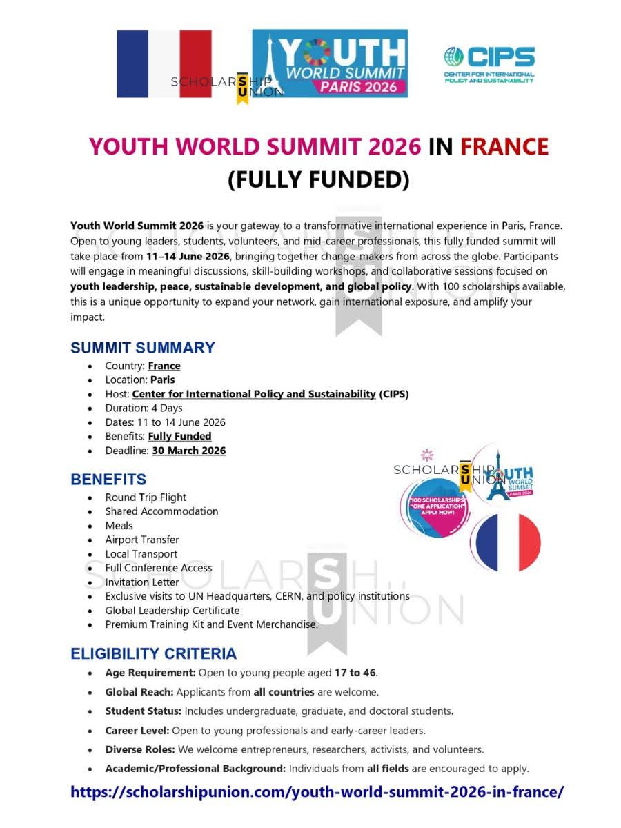 YOUTH WORLD SUMMIT 2026 IN FRANCE | FULLY FUNDED